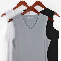 3 unids hombres algodón camisetas sin mangas ropa interior para hombre chaleco camiseta transparente camisas masculinas bodyshaper fitness lucha singlets seda 211120