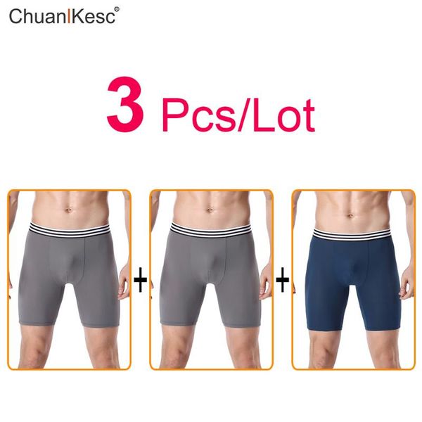 3pcs sous-vêtements de sport pour hommes longs boxeurs en soie de glace doux confortable absorbant la sueur séchage rapide course à pied anti-abrasion jambe shorts caleçons