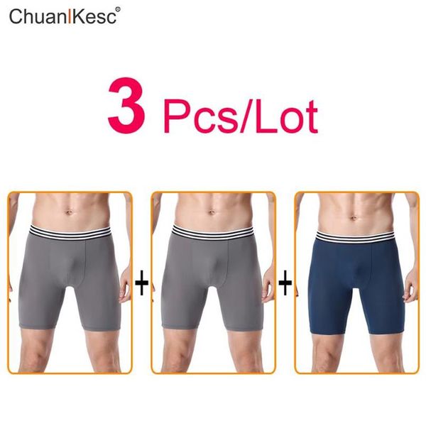 3 pièces sous-vêtements de sport pour hommes boxeurs longs en soie glacée doux confortable absorbant la sueur séchage rapide course Anti abrasion jambe Short160I