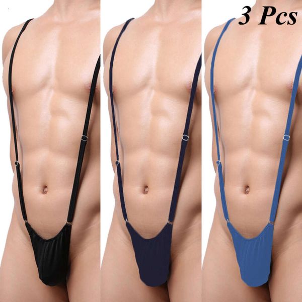 Body Sexy para hombre, ropa interior ajustable con Tanga en forma de V profundo, lencería erótica, Tanga convexo en forma de T, 3 uds.