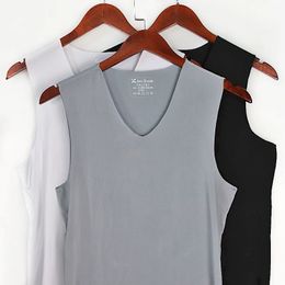 3 unids hombres camisetas sin mangas ropa interior para hombre chaleco camiseta camisas transparentes masculino bodyshaper fitness lucha singletes seda cuello en v 240327