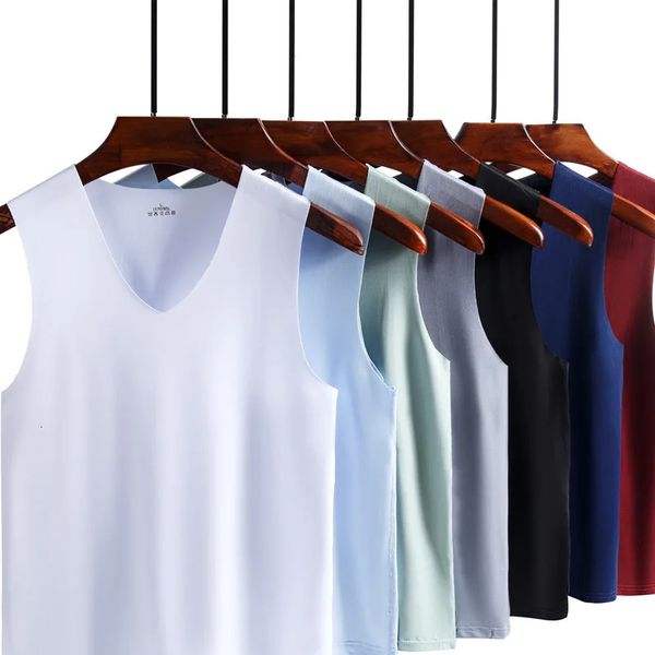 3 UNIDS Ropa Interior Para Hombre Para Hombre Camiseta Sin Mangas de Seda Hombres de Alta Calidad Bodybuilding Singlet Sin Mangas Slim Fit Chaleco Masculino Bodyshaper 5XL 240327