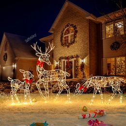 3 -stks Merry Christmas Elk Deer met verlichtingsstrips gloeiende glinsterende rendierfestival ornament Decor Outdoor Garden Decorations 240419