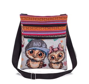 3 pièces sacs de messager femmes Mini rabat unique sacs à main dessin animé hibou imprimé toile Sport sac à bandoulière