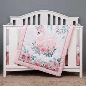 Ensemble de literie pour berceau de bébé brossé en microfibre, 3 pièces, motif cygne et fleur pour filles, comprenant un drap de berceau, une jupe de berceau, 240220