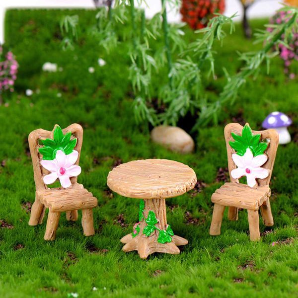 3 PCS Micro Paysage Ornement Table Chaise Résine Artisanat Fée Jardin Miniature Terrarium Figurine DIY Étanche Décoration Kit Y0910