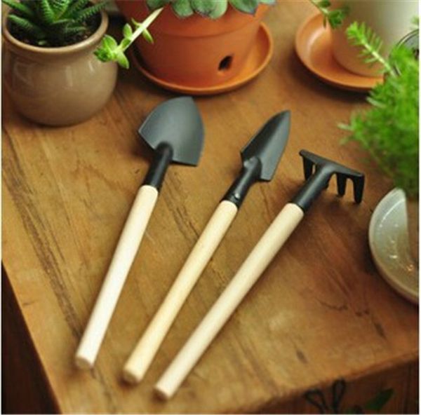 Mini Kit d'outils à main de jardin, 3 pièces, pelle de jardinage pour plantes, râteau, truelle, manche en bois, tête en métal, jardinier, livraison gratuite