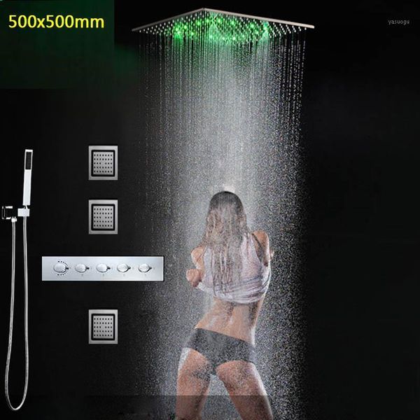 3pcs Brume Thermostatique Pluie Ensemble De Douche Mélangeur De Couleur LED 20 