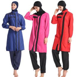 3 pièces modeste couverture complète Burkini femmes sport maillot de bain maillots de bain musulman islamique vêtements Patchwork maillots de bain hauts + pantalons + Hijab