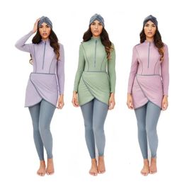 3 pçs muçulmano roupa de banho feminina manga longa maiô muslimah natação turbante calças maillots de bains musulmans maillot femme 240117