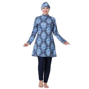 3pcs Femmes musulmanes Swimwwear Print Hijab Swabsuit Plus taille Modest Burkini Islamic Bathing Fult Full Cover Costumes de natation de la plage