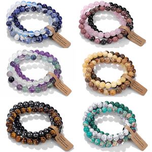 3pcs Bracelet en pierre naturelle Quartz rose Opale Turquoises Améthystes Hématite Jaspers Bracelets For Women Men Gift Bijoux Set 240423