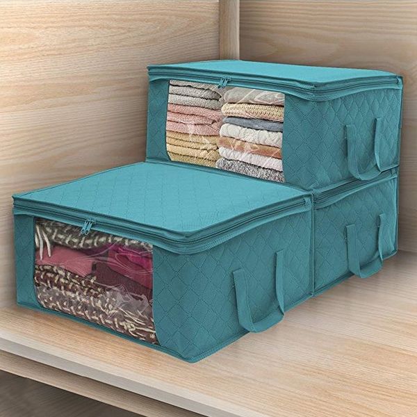 3 pcs Non-tissé Boîte De Rangement Pliable Portable Vêtements Organisateur Tidy Pouch Valise Maison Boîte De Rangement Quilt Stockage Conteneur Sac LJ200812