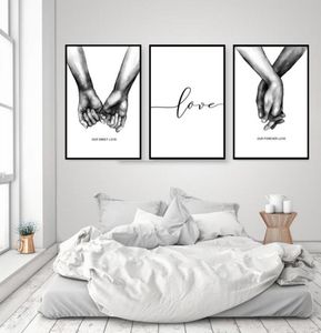 3 piezas cartel nórdico cálido blanco y negro tomados de la mano impresiones en lienzo citas de amantes imágenes artísticas de pared para sala de estar abstracto Minima6881334