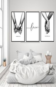 3 pièces affiche chaude nordique noir et blanc tenant la main impressions sur toile citations d'amant images d'art mural pour salon abstrait Minima2052635