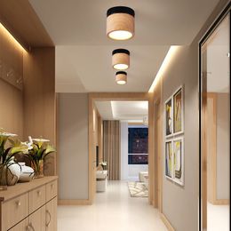 3pcs Nordic Wood LED Plafonds Loullades Round Surface Mounted Asle P Orch Lighttures Livrés Corridor de salon Corridor Bois Plafond LA MP