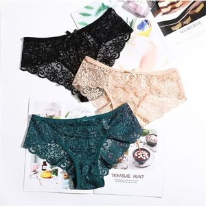 3pcs / pack sexy femmes dentelle culottes sous-vêtements dentelle slips transparent floral arc doux lingerie sexy mode culotte pour dames 220422