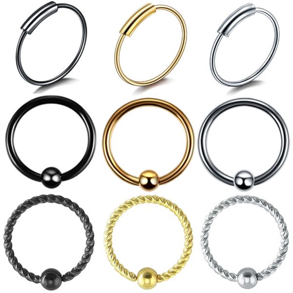 3 unids/pack de anillo de cuentas cautivas de acero quirúrgico, aro para la oreja, anillo para la nariz, aro para la oreja, Piercing para el cartílago del trago, anillo, joyería para el cuerpo, pendiente