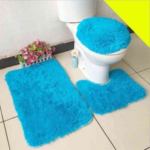 3pcs tapis de bain en peluche épaissir doux couleur unie salle de bain tapis antidérapants couverture de siège de toilette décor absorbant l'eau tapis U forme tampons 211109