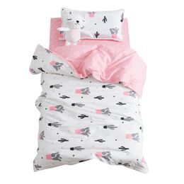 3 pièces princesse coton berceau linge de lit kit dessin animé bébé ensemble de literie comprend taie d'oreiller drap housse de couette sans remplissage 240220