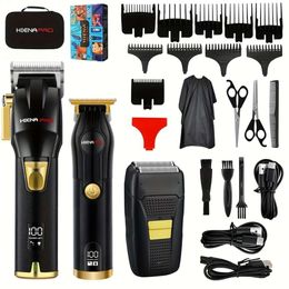 Ensemble professionnel sans fil, tondeuse à barbe et rasoir rechargeables USB pour hommes, Kit de tondeuse à cheveux électrique, 3 pièces