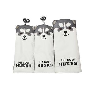 3pcs PU Husky Broderie Golf Club Headcover pour Driver Fairway Wood Hybrid Cover