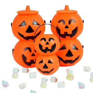 3 stks pompoen emmer met handvat plastic snack snoep jar box truc of traktatie partij halloween decoratie kinderen kostuum cosplay rekwisieten y0827