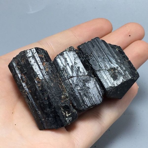 Spécimen minéral de Tourmaline noire brute, cristaux et pierres de Chakra, nettoyage de l'air métaphysique pour la guérison, 3 pièces, 260v