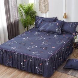 3pcs Jupe de lit romantique tasse d'oreiller en option ponçage de literie en option coudage doux coudre roi queen-taille à double couche jupe