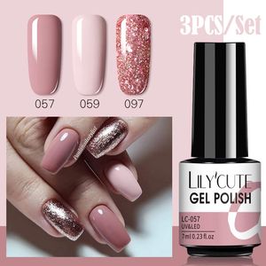 3 stks Rose Gold Gel Nagellak Manicure Set Glitter Nail Gel Semi Permanente Base Top Coat UV Gel Nail Art Design Hybrid