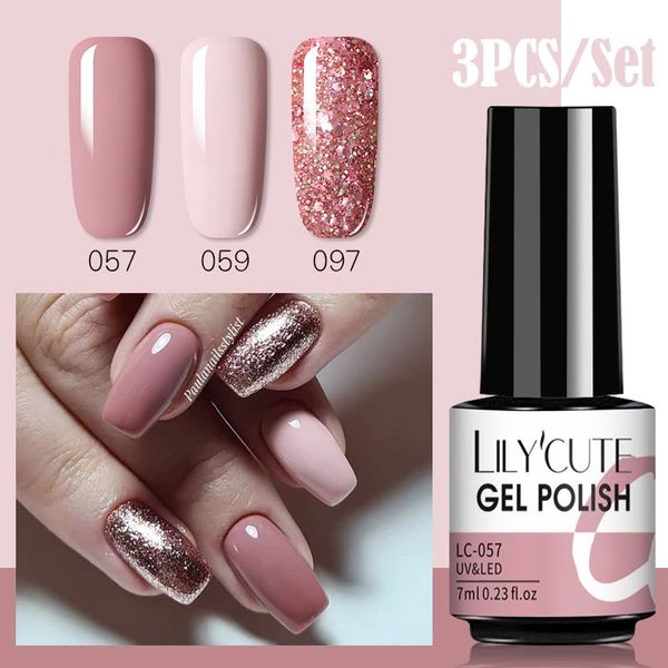 3 pièces or Rose Gel vernis à ongles ensemble de manucure paillettes Gel pour les ongles Semi Permanent Base couche de finition Gel UV Nail Art Design hybride