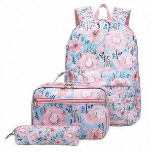 3pcs sacs d'école pour les filles collège bookbag 14 pouces pochette d'ordinateur femmes sac à dos scolaire ensemble avec sac à déjeuner porte-crayon G4AV #