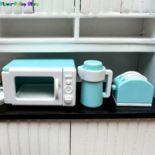 3PCS / SET 1:12 Dollhouse Mini Microwave Four Pain Maker Kettle Kit Kitchen Cuisine ACCESSOIRES DE COOT