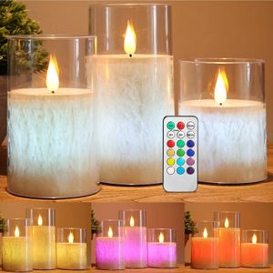 3PCS / SET 10/12.5 / 15 cm LED sans flammes Cougies électriques LAMPE acrylique Batterie en verre avec télécommande Candle LED pour décoration de mariage 240417