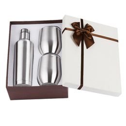 3 stks / set 17oz roestvrijstalen wijnwaterfles met twee 12oz bril Tumblers Wine Cup Gift