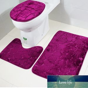 3PCS / Set 3D Coquille pourpre Tapis de salle de bain Tapis de toilette Décoration de toilette Tapis de bain Flanelle Fleur Solide Fleur anti-dérapage Tapis Absorbant Foot Tapis Factory Prix Expert Design Qualité