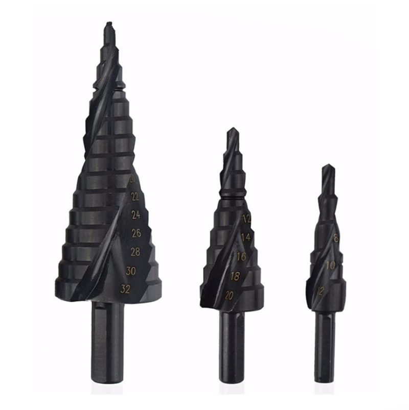 3pcs / set 4-32mm Broca Set HSS cobalto Passo Broca Nitrogen alta velocidade de aço em espiral Triângulo Shank Buraco Cortador