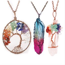 3pcs / set 7 Chakra Quartz Pierre Naturelle Arbre de Vie Pendule Pendentif Collier pour Femmes Guérison Cristal Colliers Pendentifs Reiki J248Y