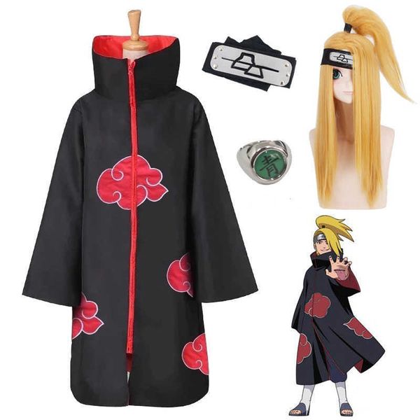 3 UNIDS / CONJUNTO Akatsuki capa Deidara Cosplay Traje Capa Props Peluca Accesorio Conjunto Disfraces de Halloween Y0903