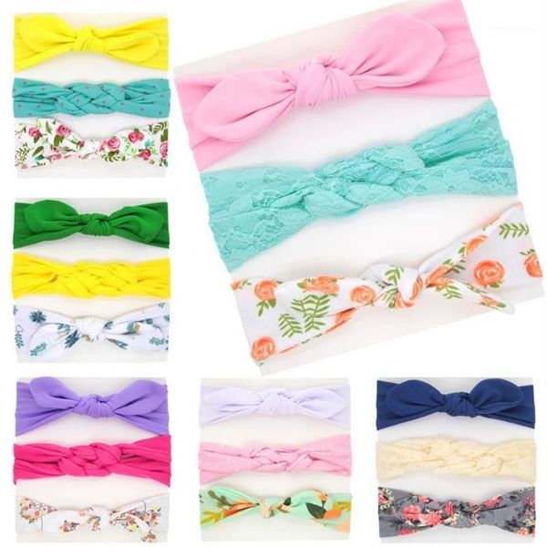 Ensemble de 3 bandeaux pour bébé, accessoires Po, cadeau pour nourrissons, oreilles, bandeau élastique en dentelle nouée, accessoires 1251e