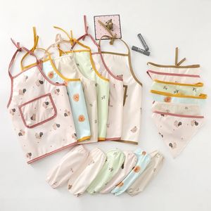 3 stks/set baby kinderen peuter waterdicht en vlekbestendig schort bandana mouwen kunst kiel voedingsslab accessoires 12-36 maanden 240315