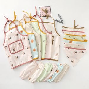 3 stks/set baby kinderen peuter waterdicht en vlekbestendig schort bandana mouwen kunst kiel voedingsslabbetje accessoires 12-36 maanden 231229