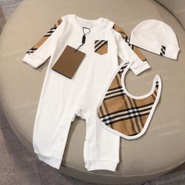 3 unids/set mamelucos de bebé de algodón suave de manga larga monos para recién nacidos sombrero Baberos traje infantil niños niñas monos trajes ropa para niños