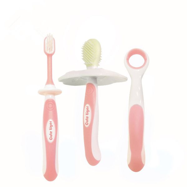 3 unids/set cepillo de dientes de silicona para bebés + cepillo de dientes de entrenamiento para niños + limpiador de revestimiento de lengua artículos de mordedor para niños mordedor infantil