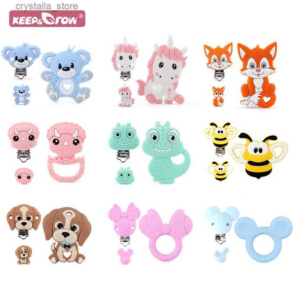 3pcs Set Bébé Dents Silicone Perles Attache Sucette Ours Souris Animaux Forme Sans BPA Dentition Jouets Sucette Chaîne Accessoires L230518