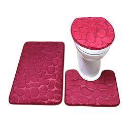 3pcs / set Bath Mat flanelle anti-glissement Absorbant salle de bain pavée pavé de sol de toilette couvercle de couvercle en forme de contour en forme de pied de pied de pied de tapis de tapis machine lavable hw0029