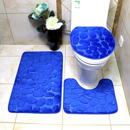 3 -stcs/set badmat flanel anti slip absorberende badkamer geplaveide bodemmat toilet deksel deksel deksel uvormige contour voetkussen zachte tapijt machine wasbaar hw0029