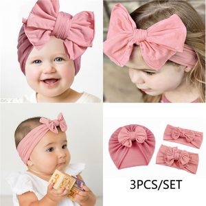 3 stks / set Baywell Baby Muslin Turban Hoed Elastische Hoofdband Mama Daughter Bow Knot Caps Parent-Child Hair Infant Accessoires