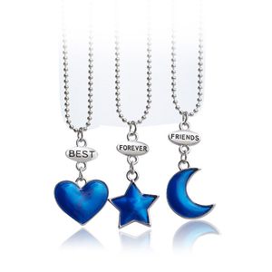 3 unids/set Friends Forever, collar con colgante de corazón de amor Chapado en plata con cadena de bolas, joyería de amistad para hombres y mujeres