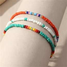 3 unids / set Bohemio Colorido Cuentas con cuentas Tobilleras para mujer Verano Océano Playa Pulsera de tobillo hecha a mano Pie Pierna Joyería de playa Regalo G220O